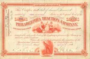 Philadelphia Traction Co. signed by George Dunton Widener - Stock Certificate